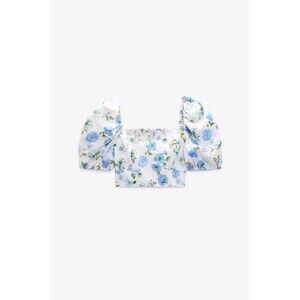 ZARA Floral Print Puff Sleeve Crop Top Size Small – Blue White REF 7653/790 NWT